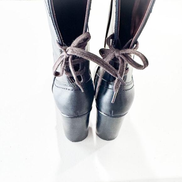 See by Chloe Black Lace Up Cowboy Leather Boots Mid Calf Lace Round Toe Size 38 - Picture 4 of 8